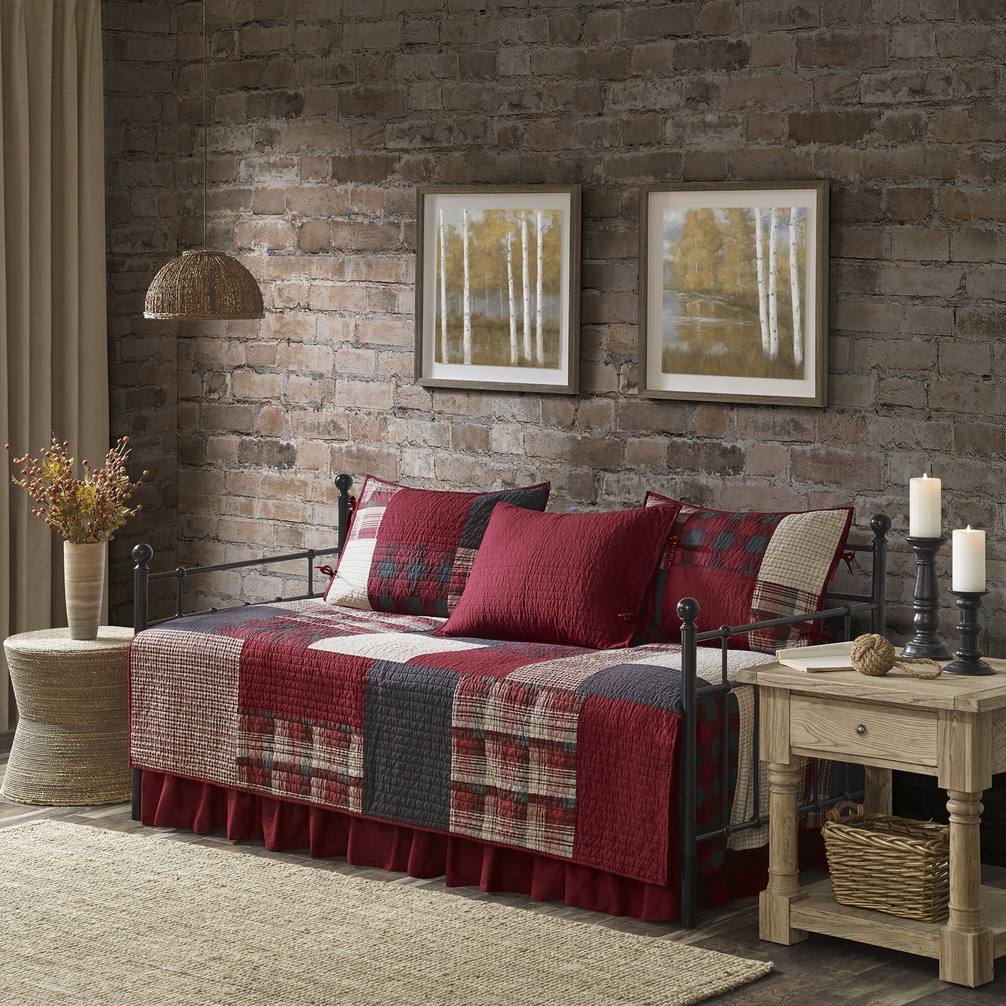 Woolrich Sunset Red Year Round Cotton Printed 5 Pieces Day Bed Cover Set