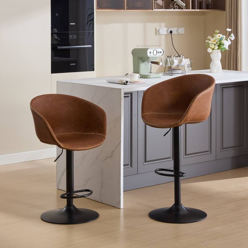 Adjustable Swivel PU Leather Upholstered Bar Stools