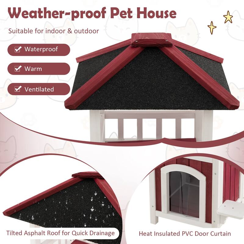 Costway Outdoor Cat House 2-Story Wooden Cat Shelter with Asphalt Roof - See Details