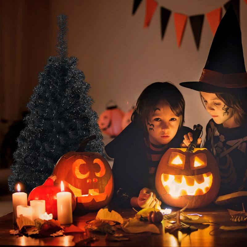 Gymax 3 Ft Un-lit Black Halloween Tree Artificial Tabletop Christmas - See Details