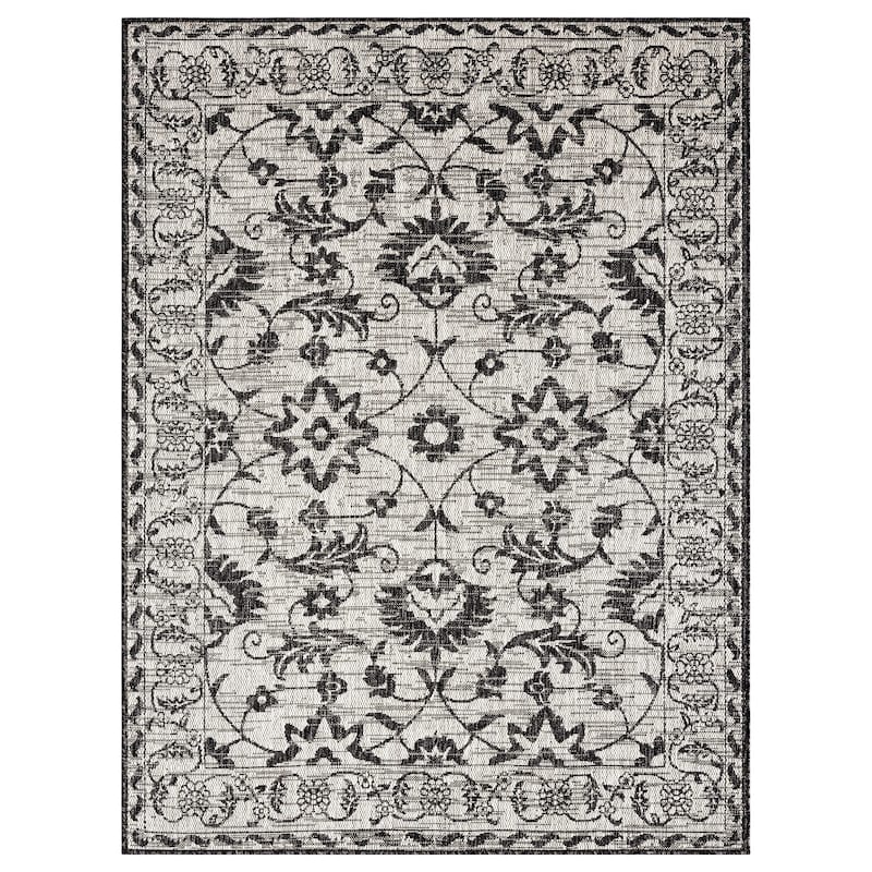 Nicole Miller New York Patio Country Ayala Floral Indoor/ Outdoor Rug - 5'2"x7'2" - Black
