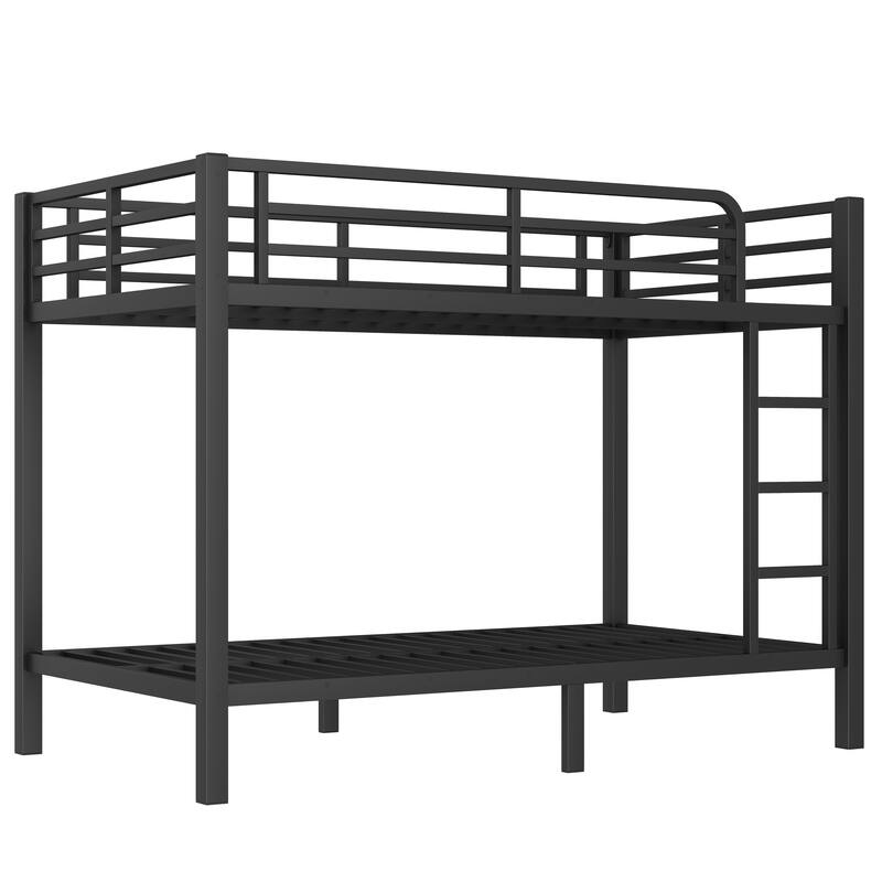 Roomfitters Metal Twin over Twin Bunk Bed, Heavy Duty Space Saving Frame with Ladder and Guardrails, Black