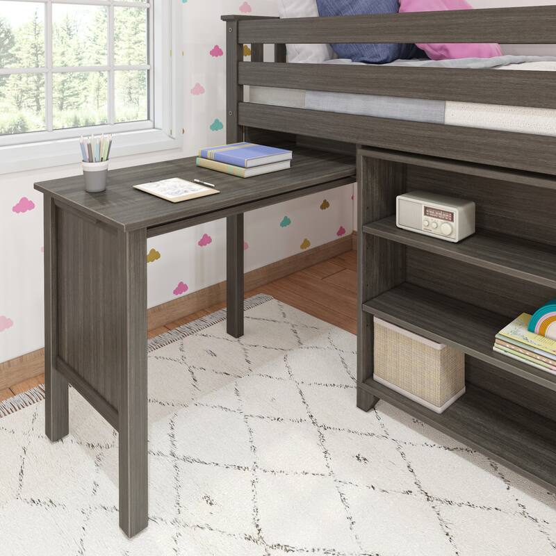 Max and Lily Twin-Size Low Loft with Pull-Out Desk and 3-Shelf Bookcases