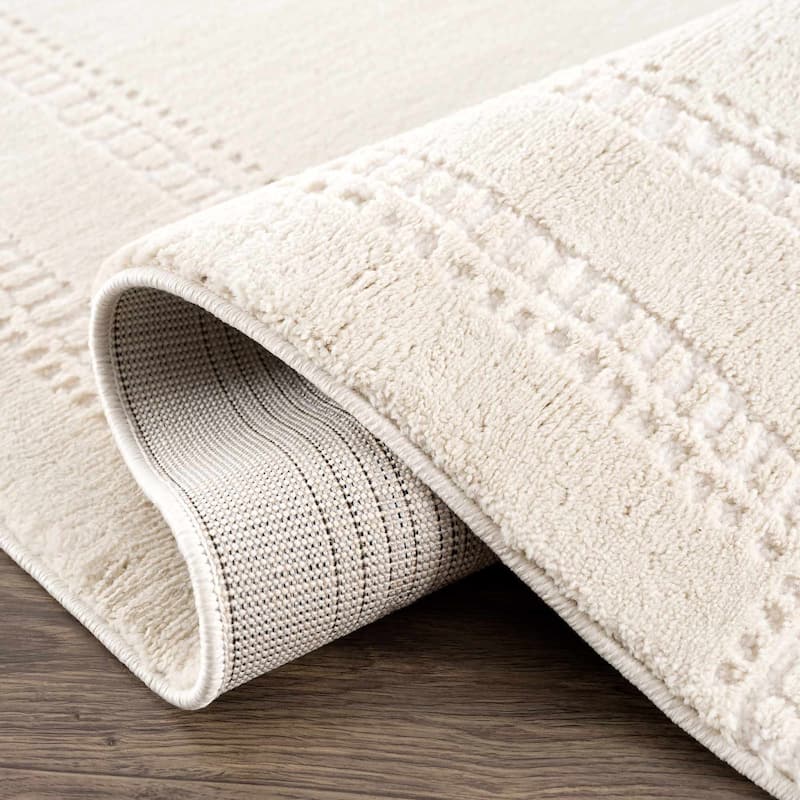 Hauteloom Azana Living Room, Bedroom Area Rug - Farmhouse - High Pile - Bone,Black - 5'3" x 7'