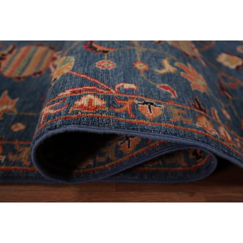 Blue Floral Ziegler Vegetable Dye Runner Rug Hand-Knotted Wool Carpet - 2'8" x 12'3"