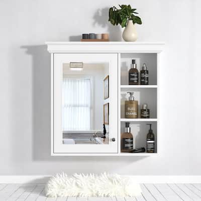 White 30" Bathroom Wall Cabinet with Mirror, Soft Closing Door, Adjustable Shelf, Over-the-Toilet Storage