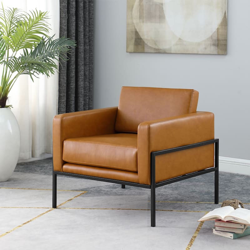 HomePop Modern Upholstered Club Chair w/Metal Frame - Camel Faux Leather