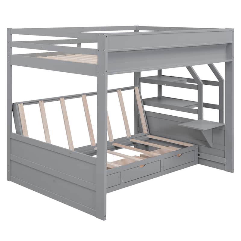 Wood Full Bunk Bed with Daybed Feature and 3 Storage Drawers