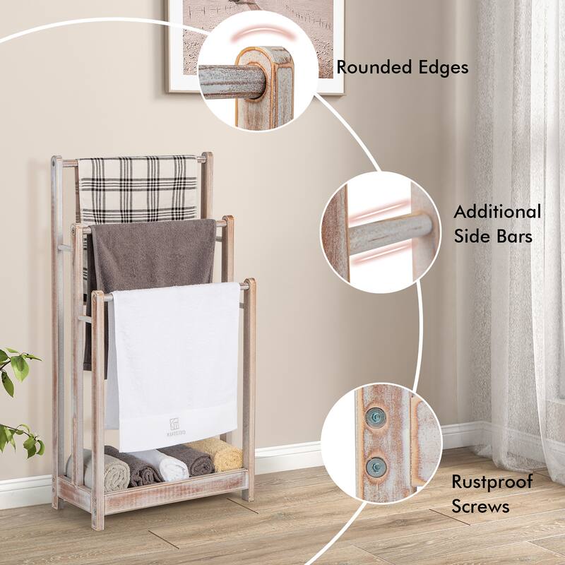 Gymax 3-Bar Freestanding Towel Rack w/ Bottom Storage Shelf