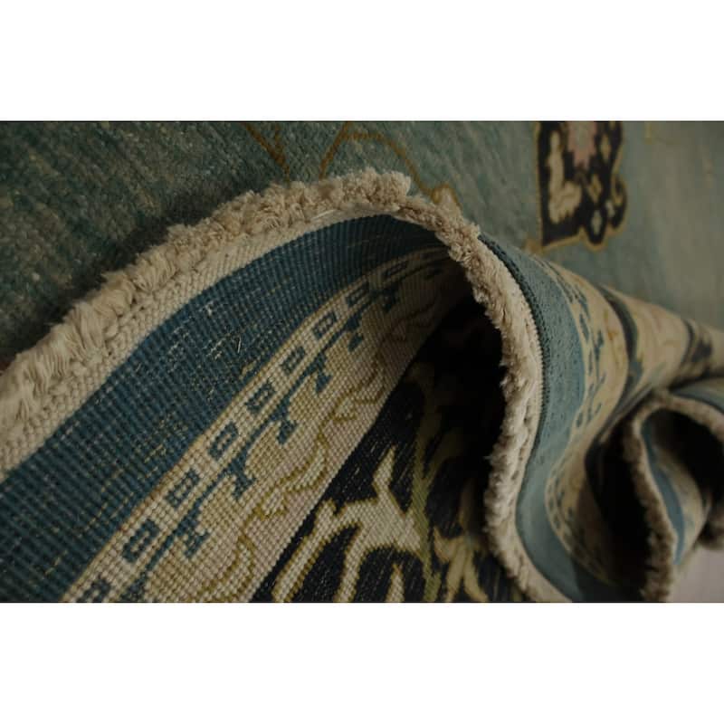 Hand Knotted Oriental 100% Wool Carpet Transitional Floral Navy Blue & Blues Oushak Area Rug - 12' 10'' X 9' 8''