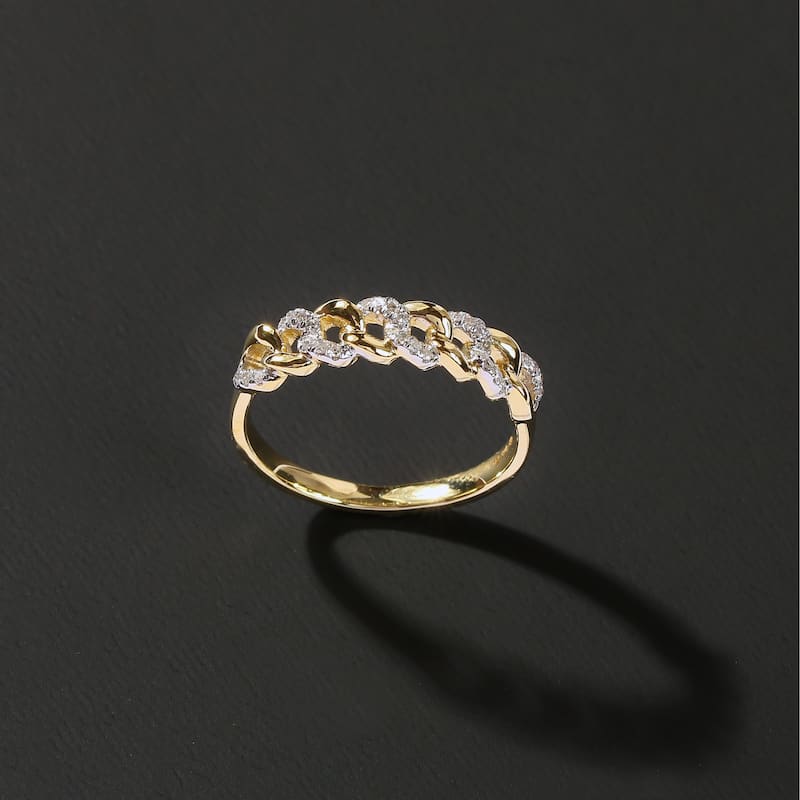 1/10ct TDW Diamond Cuban Link Fashion Ring in 10k Gold for Women