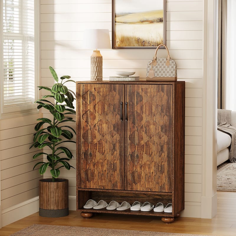 7-Tier Shoe Storage Cabinet with Doors for Entryway, Holds up 28 Pairs - 13.77"D x 31.5"W x 41.34"H