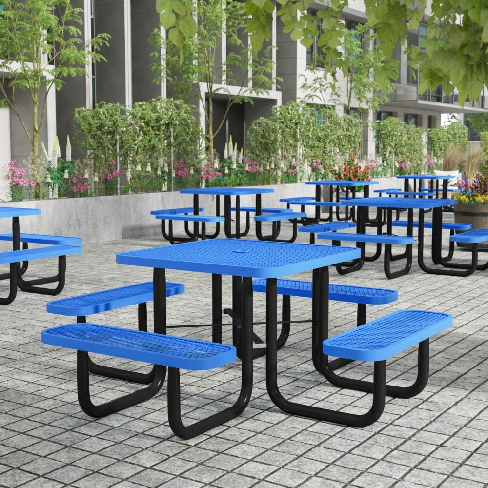Commercial Grade Expanded Mesh Metal Outdoor Picnic Table - 79.75"D x 79.75"W x 28.75"H