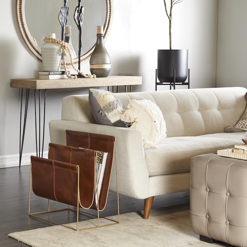 Leather 3 Slot Magazine Holder with Metal Stand - Dark Blue or Brown - Roche River Decor