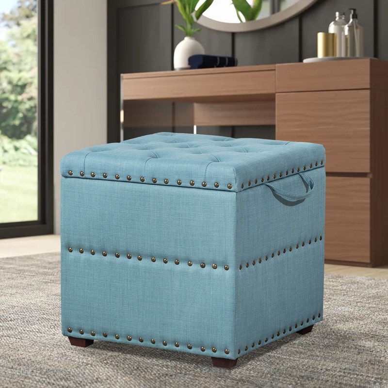 Adeco Fabric Square Ottoman with Tray