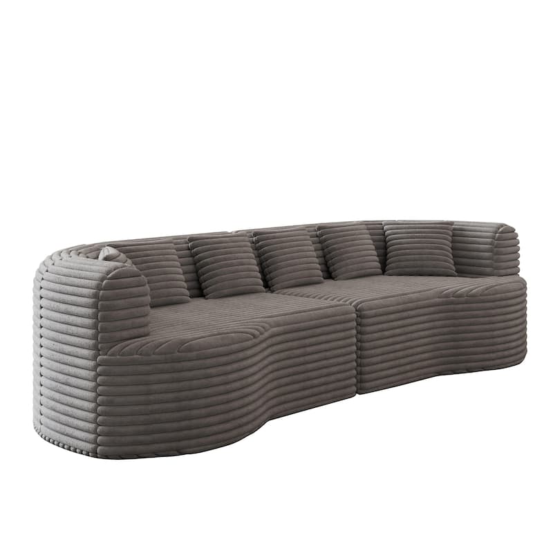 Corduroy Curved Chaise Sectional Sofa with Deep Seating and 6 Pillows