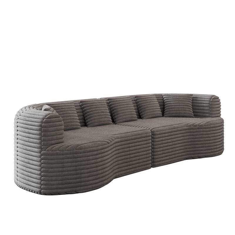 Oversized Modular Curved Sectional Sofa, Comfy Corduroy Upholstered Boneless Cloud Sofa, Memory Foam Floor Sofa with 6 Pillows