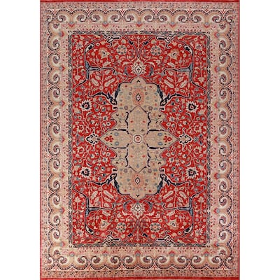 Vegetable Dye Red Heriz Serapi Oriental Rug Hand-Knotted Wool Carpet - 9'2"x 11'10"