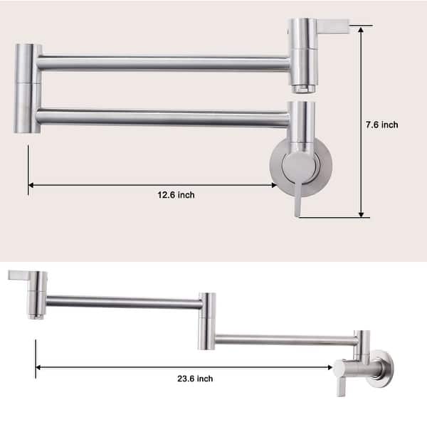 dimension image slide 2 of 6, WOWOW Wall Mounted Pot Filler Faucet with Double Joint Swing Arms