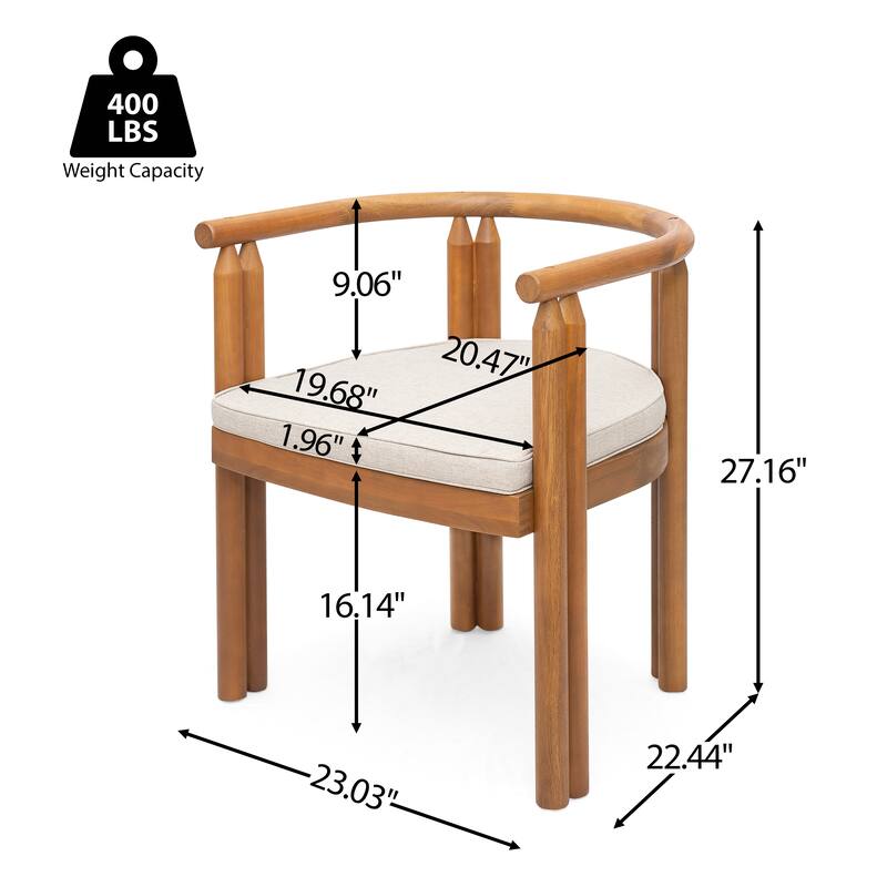Roomfitters Cove Outdoor Acacia Wood Dining Chairs with Cushions, Teak Finish and Beige Set of 2