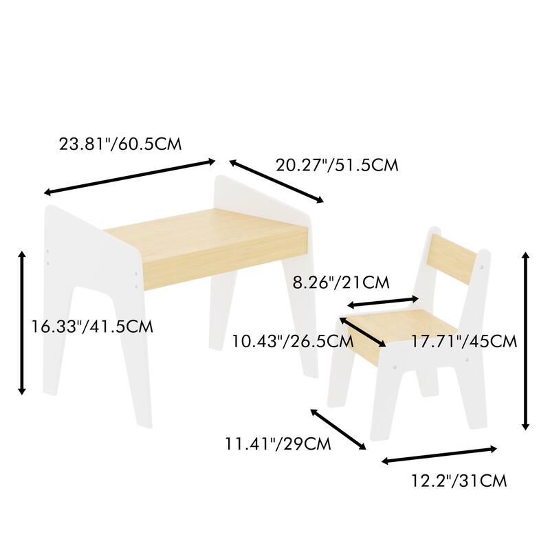 Kids Study Table and Chair Set 1 Piece Wooden Kids Furniture White Natural