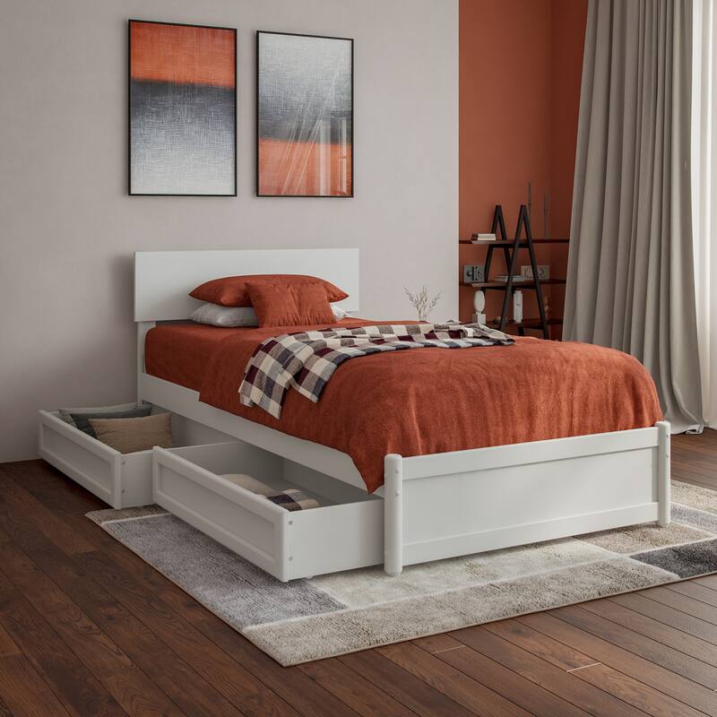 Wesley Platform Bed with Panel Footboard and Storage Drawers - White - Twin XL