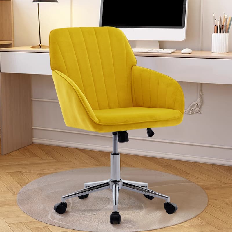 Velvet Adjustable Home Office Chair, Swivel Armchair with Universal Wheels, Upholstered Desk Chair with Metal Base