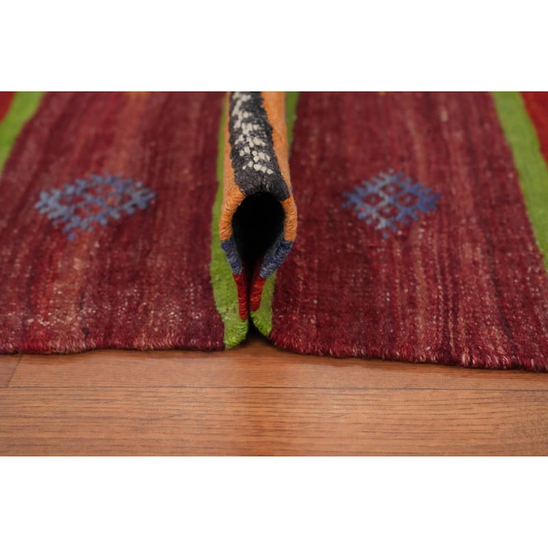 Hand Woven Oriental 100% Wool Carpet Southwestern Tribal Red Kilim Area Rug - 9' 11'' X 5' 4''