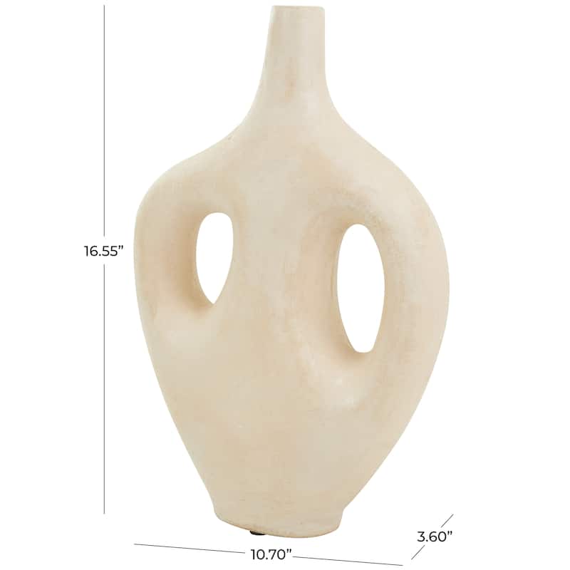 Beige Paper Mache Abstract Double Handle Decorative Vase
