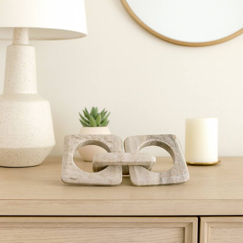 Sagebrook Home 11" 3-link Onyx Marble Chain, Beige, 1"H - 11" x 4.5" x 1"