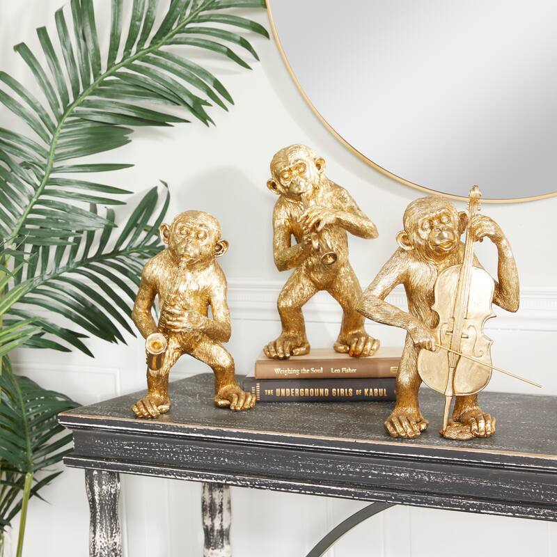 Gold Polystone Contemporary Sculptures (Set of 3) - S/3 12", 12", 11"H