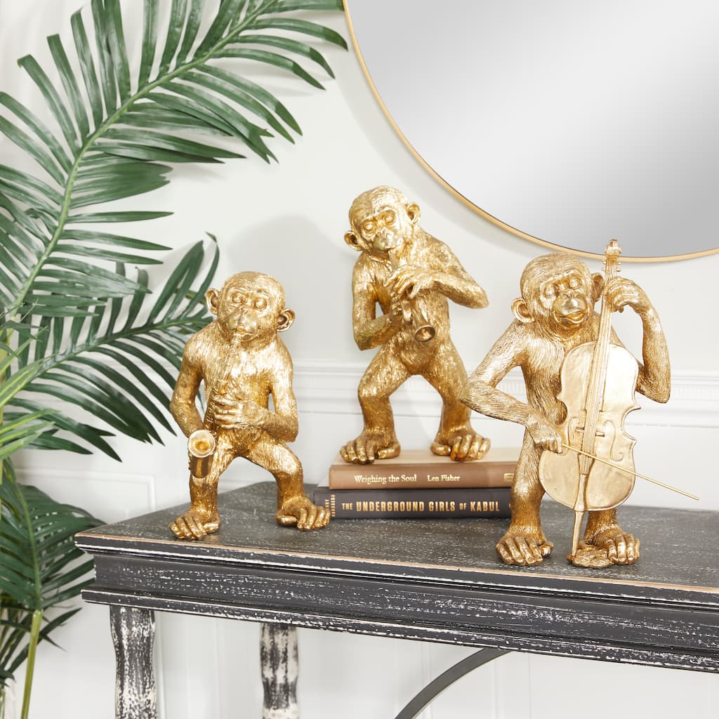 Gold Polystone Contemporary Sculptures (Set of 3) - S/3 12", 12", 11"H