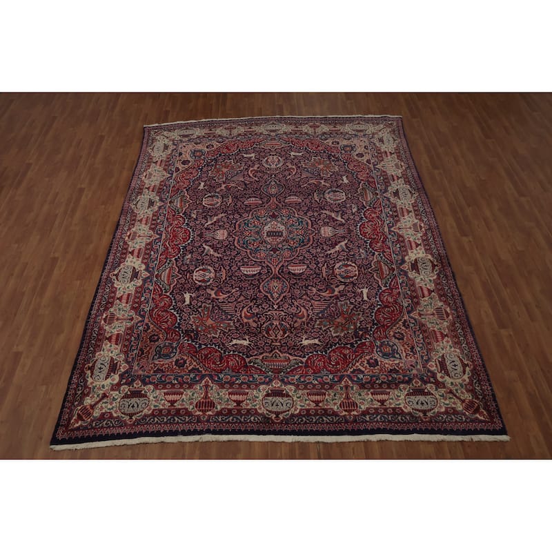 Hand Knotted Oriental 100% Wool Carpet Traditional Floral Navy Blue & Blues Kashmar Area Rug - 12' 10'' X 9' 4''