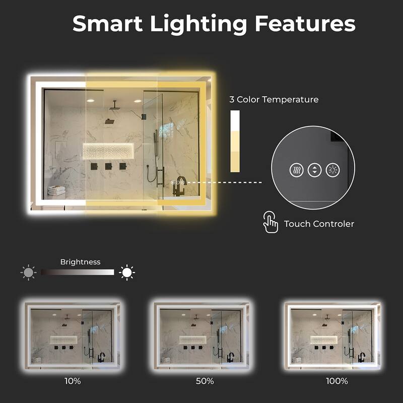 LED Bathroom Mirror with Lights 48x32, Lighted Vanity Mirror Wall Mounted with Front and Backlit - White