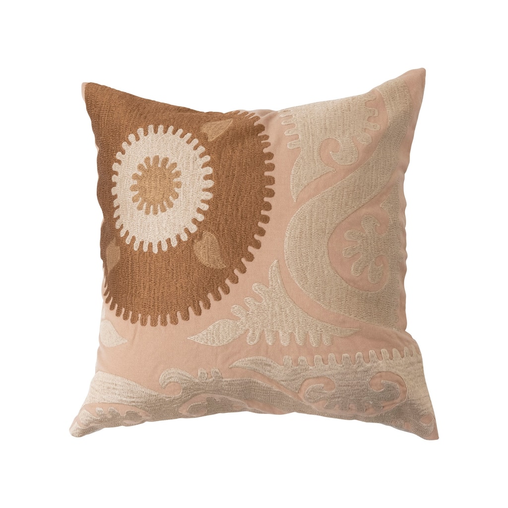 Cotton Embroidered Suzani Pillow with Chambray Back
