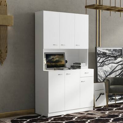 6 Doors Wardrobe Armoires Cabinet with Shelves for Bedroom, Freestanding Kitchen Cabinet with Drawer for Dining Room, White