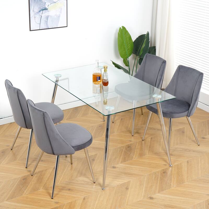 Set of 4 Modern Velvet Upholstered Accent Dining Chairs