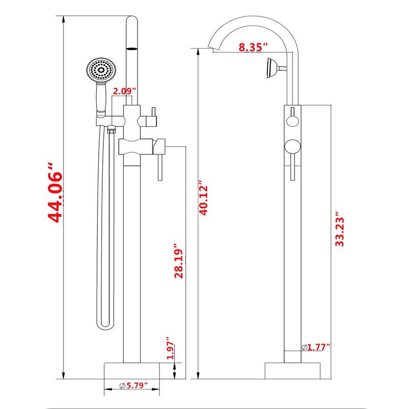 BATHLET Freestanding Bathtub Floor-Mount Faucet Tub Filler with Hand Shower