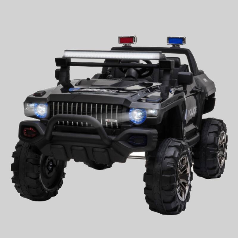 12V Police Car Ride-On Truck for Kids, 2-Seat SUV with Remote, Siren, Music, Lights & Suspension, 53" Long - Black