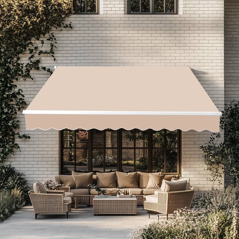 Retractable Outdoor Awning with Adjustable Slope Polyester Canopy Aluminum and Steel Frame Weather Resistant