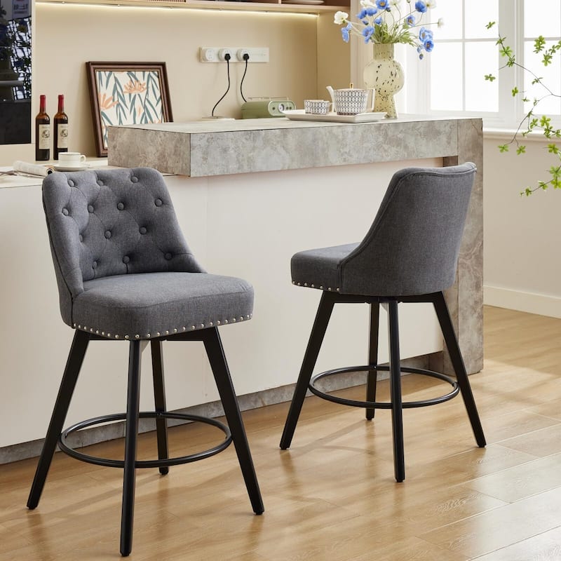 Bar Stools Set of 2, 26" Seat Height Barstools, Swivel Bar Chairs with Upholstered, Footrest, Backrest and Metal Legs