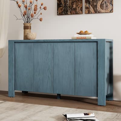 Storage Cabinet 4-door Sideboard with Distressed Finish & Adjustable Shelves, Console Table Buffet Sideboard
