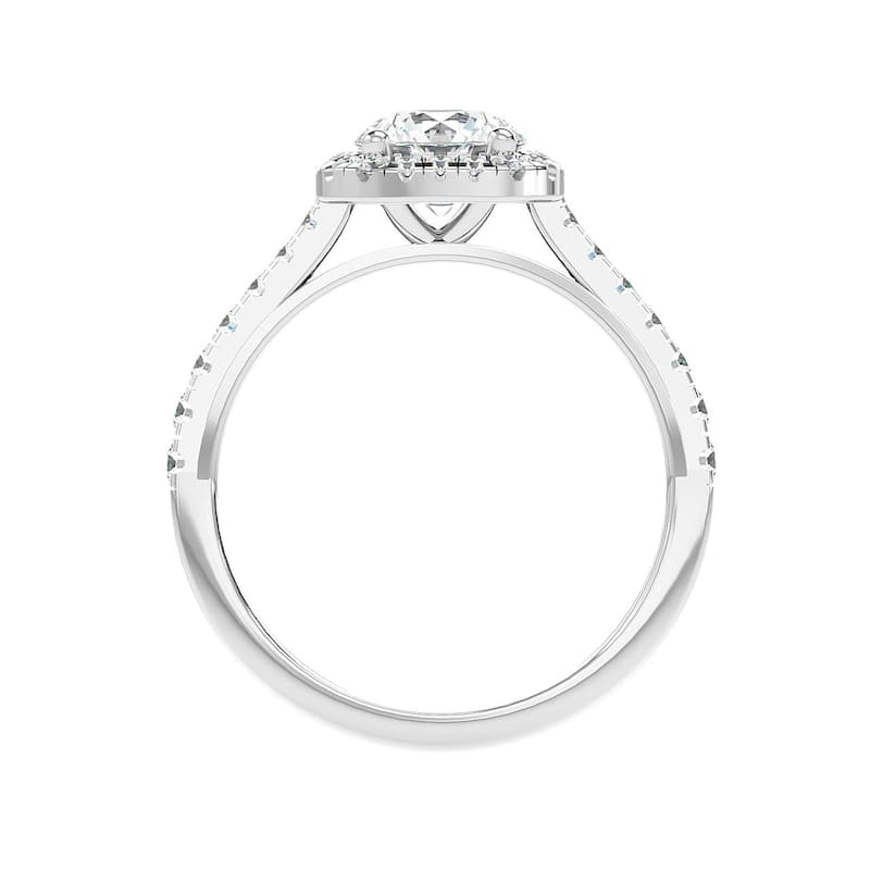 1 1/6Ct Moissanite & Diamond Cushion Halo Engagement Ring White or Yellow Gold