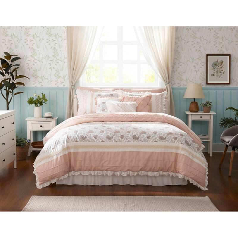 GDF Studio - Dawn 9-Piece Cotton Percale Comforter Set with Decorative Pillows
