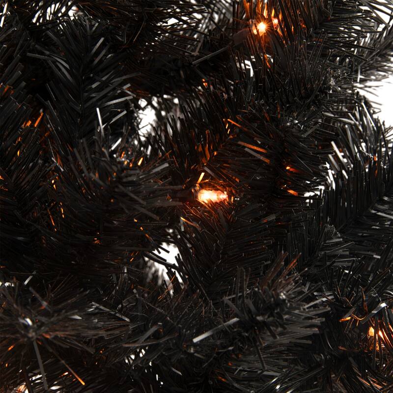 4ft Black Noble Spruce Artificial Halloween Tree, Orange Lights