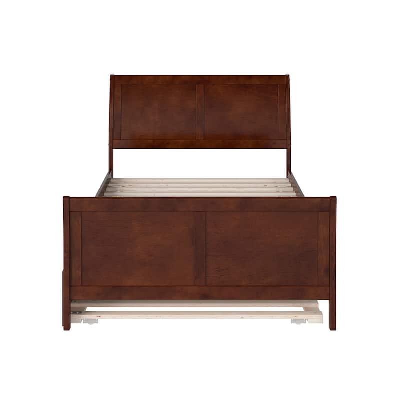Full Platform Bed with Trundle - Coastal Craftsman Style - Walnut Finish - Home Bedroom Furniture