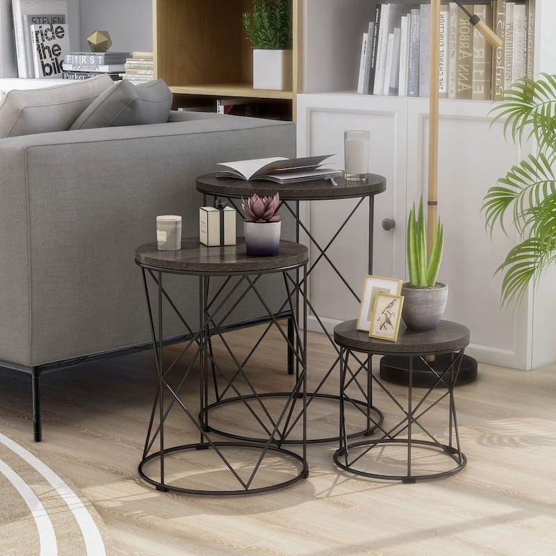 Rusk Modern 17-inch Metal 3-Piece Nesting Tables Set by Furniture of America