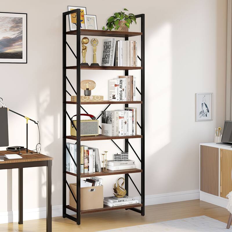 Moasis 6-Tier Bookshelf Open Storage Display Rack Industrial Bookcase