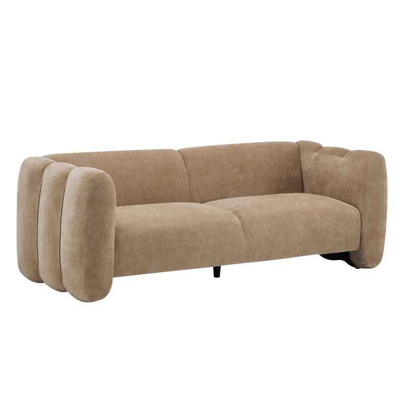3-Seater Chaise Lounge Sofa with Curved Design, Wave-Shaped Fabric Loveseat Recliner Sofa with Plush Cushions