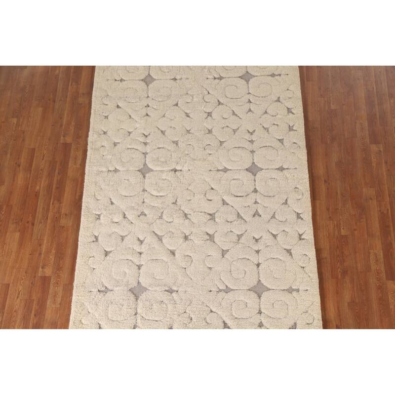 Beige Moroccan Style Area Rug Hand-Knotted Wool Carpet - 5'1"x 8'2"